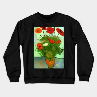 POPPIES IN A JAR VAN GOGH STYLE GREEN BACKGROUND Crewneck Sweatshirt